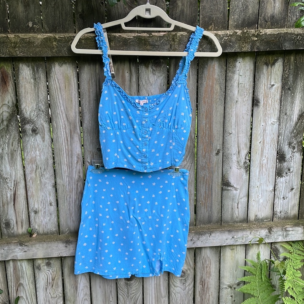 FREE w/purchase Lottie Moss PacSun Set floral skirt + top ruffle straps XS+S
